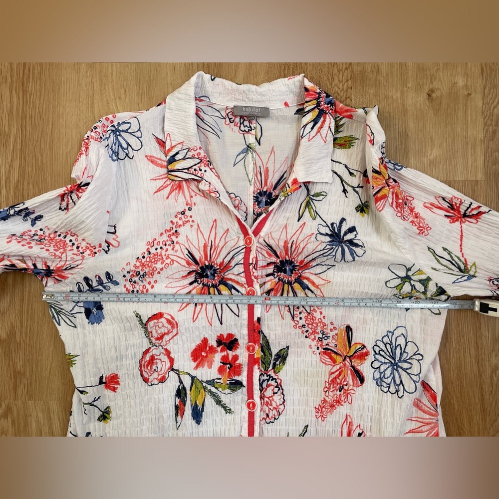 Habitat large floral button down shirt blouse tunic white orange blue - Picture 9 of 11